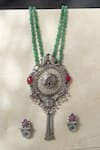 Buy_Mero Jewellery_Silver Plated Pearls Tribal Temple Pendant Kempstone Necklace Set _at_Aza_Fashions