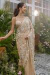 Tamaraa By Tahani_Beige Net Crystals, Sequins, Beads Aarohi Butterfly Saree With Blouse _Online_at_Aza_Fashions