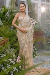 Shop_Tamaraa By Tahani_Beige Net Crystals, Sequins, Beads Aarohi Butterfly Saree With Blouse _Online_at_Aza_Fashions