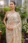 Tamaraa By Tahani_Beige Net Crystals, Sequins, Beads Aarohi Butterfly Saree With Blouse _at_Aza_Fashions