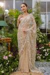 Tamaraa By Tahani_Beige Net Crystals, Sequins, Beads Aarohi Butterfly Saree With Blouse _Online