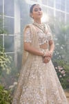Shop_Tamaraa By Tahani_Beige Silk Crystals, Sequins, Beads, Pearls Nyra Garden Motif Bridal Lehenga Set _Online_at_Aza_Fashions