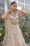 Tamaraa By Tahani_Beige Silk Crystals, Sequins, Beads, Pearls Nyra Garden Motif Bridal Lehenga Set _at_Aza_Fashions
