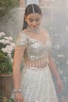 Buy_Tamaraa By Tahani_Blue Net, Silk Crystals, Sequins, Beads, Mirrors Kaira Ice Lehenga Set _Online_at_Aza_Fashions