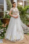 Tamaraa By Tahani_Blue Net, Silk Crystals, Sequins, Beads, Mirrors Kaira Ice Lehenga Set _at_Aza_Fashions