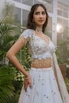 Tamaraa By Tahani_Blue Silk, Crepe Sequins, Beads, Crystals Sweetheart Avani Dewdrop Lehenga Set _Online_at_Aza_Fashions