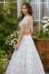 Tamaraa By Tahani_Blue Silk, Crepe Sequins, Beads, Crystals Sweetheart Avani Dewdrop Lehenga Set _at_Aza_Fashions