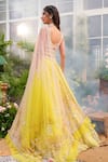 Shop_Tamaraa By Tahani_Lime Net, Silk Sequins, Beads, Crystals, Pearls Naira 12 Kali Lehenga Set _at_Aza_Fashions
