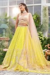 Buy_Tamaraa By Tahani_Lime Net, Silk Sequins, Beads, Crystals, Pearls Naira 12 Kali Lehenga Set _at_Aza_Fashions