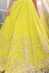 Shop_Tamaraa By Tahani_Lime Net, Silk Sequins, Beads, Crystals, Pearls Naira 12 Kali Lehenga Set 