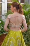 Shop_Tamaraa By Tahani_Green Taffeta, Silk, Net Crystals, Beads, Aurelia Peacock Bloom Lehenga Set _at_Aza_Fashions