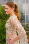 Buy_Tamaraa By Tahani_Ivory Tulle, Taffeta, Silk Sequins, Beads, Freya Peacock Mermaid Lehenga Set _Online_at_Aza_Fashions