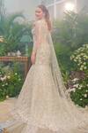 Shop_Tamaraa By Tahani_Ivory Tulle, Taffeta, Silk Sequins, Beads, Freya Peacock Mermaid Lehenga Set _at_Aza_Fashions