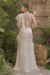 Shop_Tamaraa By Tahani_Ivory Net, Silk, Crepe Crystals, Aalaya Flow Pre-draped Saree With Corset _at_Aza_Fashions