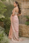 Shop_Tamaraa By Tahani_Blush Silk, Tissue Crystals, Sequins, Beads, Emilia Rose Saree With Blouse _at_Aza_Fashions