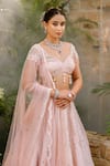 Shop_Tamaraa By Tahani_Blush Taffeta, Silk, Tulle Pearls, Sequins, Beads, Roselle Lehenga Set _Online_at_Aza_Fashions