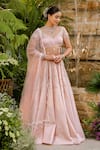 Buy_Tamaraa By Tahani_Blush Taffeta, Silk, Tulle Pearls, Sequins, Beads, Roselle Lehenga Set _Online