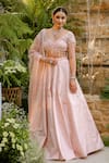 Shop_Tamaraa By Tahani_Blush Taffeta, Silk, Tulle Pearls, Sequins, Beads, Roselle Lehenga Set _Online