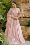Tamaraa By Tahani_Blush Taffeta, Silk, Tulle Pearls, Sequins, Beads, Roselle Lehenga Set 