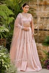 Tamaraa By Tahani_Blush Taffeta, Silk, Tulle Pearls, Sequins, Beads, Roselle Lehenga Set 