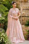 Tamaraa By Tahani_Blush Taffeta, Silk, Tulle Pearls, Sequins, Beads, Roselle Lehenga Set 