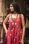 Gulabo Jaipur_Red Cambric, Cotton Square Neck Bhumi Anarkali Set _at_Aza_Fashions