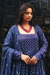 Gulabo Jaipur_Blue Cambric, Cotton Square Neck Umrao Anarkali Set _Online_at_Aza_Fashions