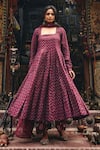 Shop_Gulabo Jaipur_Wine Cambric, Cotton Embroidery Square Neck Umrao Anarkali Set _at_Aza_Fashions