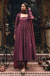 Shop_Gulabo Jaipur_Wine Cambric, Cotton Embroidery Square Neck Umrao Anarkali Set _Online_at_Aza_Fashions