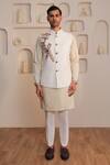 Buy_Kustomeyes_Beige Cotton Embroidery Ivory Layered Bundi Kurta Set _at_Aza_Fashions
