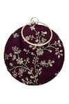 Shop_Nazaakat By Samara Singh_Maroon Embroidery Dark Clutch Purse _Online_at_Aza_Fashions