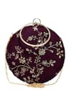 Shop_Nazaakat By Samara Singh_Maroon Embroidery Dark Clutch Purse _at_Aza_Fashions