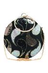 Shop_Nazaakat By Samara Singh_Black Sequins Embellished Round Clutch Purse _at_Aza_Fashions