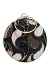 Shop_Nazaakat By Samara Singh_Black Sequins Embellished Round Clutch Purse _Online_at_Aza_Fashions