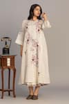 Buy_Prama By Pratima Pandey_Silver Chanderi Embroidery Round Neck Tissue Kurta _at_Aza_Fashions