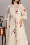Prama By Pratima Pandey_Silver Chanderi Embroidery Round Neck Tissue Kurta _Online_at_Aza_Fashions