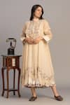 Buy_Prama By Pratima Pandey_Gold Chanderi, Tissue Embroidery Collared Light Kurta _at_Aza_Fashions