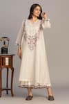 Buy_Prama By Pratima Pandey_Silver Tissue, Chanderi Embroidery V-neck Kurta _at_Aza_Fashions