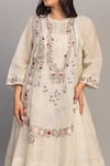 Prama By Pratima Pandey_Silver Chanderi, Tissue Embroidery Round Neck Kurta _Online_at_Aza_Fashions
