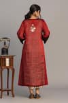 Shop_Prama By Pratima Pandey_Wine Chanderi, Tissue Embroidery V-neck Red Tunic _at_Aza_Fashions