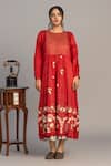 Buy_Prama By Pratima Pandey_Red Tissue, Chanderi Embroidery Round Neck Tunic _at_Aza_Fashions
