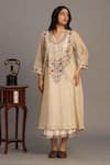 Buy_Prama By Pratima Pandey_Gold Tissue, Chanderi Embroidery V-neck Light Tunic _at_Aza_Fashions