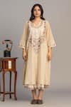 Prama By Pratima Pandey_Gold Tissue, Chanderi Embroidery V-neck Light Tunic _Online_at_Aza_Fashions