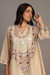 Buy_Prama By Pratima Pandey_Gold Tissue, Chanderi Embroidery V-neck Light Tunic _Online_at_Aza_Fashions