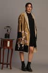 Buy_Prama By Pratima Pandey_Gold Chanderi, Tissue Embroidery Open Neck Jacket _Online_at_Aza_Fashions