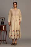 Prama By Pratima Pandey_Gold Chanderi, Tissue Embroidery Round Neck Light Tunic _Online_at_Aza_Fashions