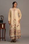 Buy_Prama By Pratima Pandey_Gold Chanderi, Tissue Embroidery Round Neck Light Floral Tunic _at_Aza_Fashions