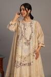 Prama By Pratima Pandey_Gold Chanderi, Tissue Embroidery Round Neck Light Tunic _Online_at_Aza_Fashions