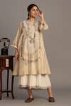 Buy_Prama By Pratima Pandey_Gold Chanderi, Tissue Embroidery Round Neck Light Tunic _at_Aza_Fashions