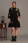 Buy_Prama By Pratima Pandey_Black Georgette Embroidery Round Neck Dress _at_Aza_Fashions